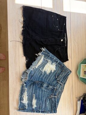 American Eagle Distressed Denim Cutoff Shorts - and skirt Black & Blue Duo